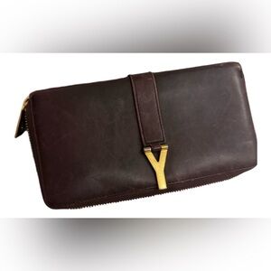 Saint Laurent Dark Brown Leather Clutch